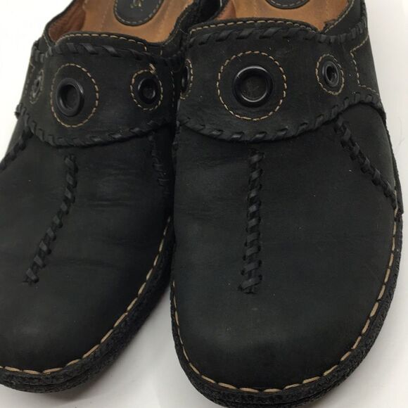 Clarks Artisan Slip Black Nubuck Leather Clogs Mules Size 10 Narrow - Picture 8 of 16